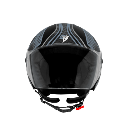 Steelbird Sbh-64 Zip Rebel Riders Black Grey Half Face Helmet