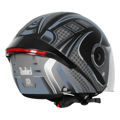 Steelbird Sbh-64 Zip Rebel Riders Black Grey Half Face Helmet