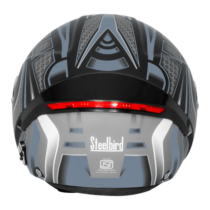 Steelbird Sbh-64 Zip Rebel Riders Black Grey Half Face Helmet