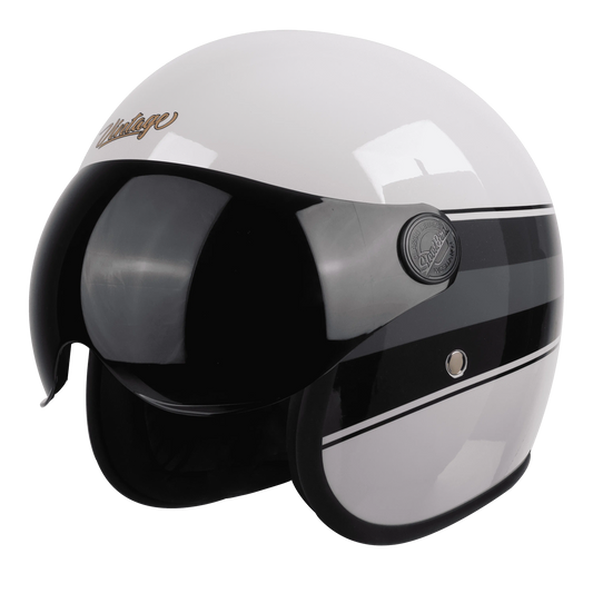 Steelbird Sbh54 Vintage S1 White Black Half Face Helmet