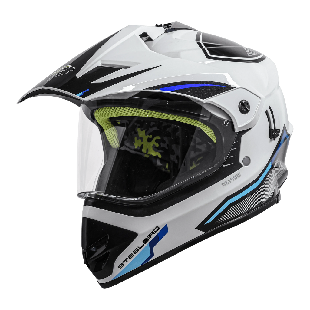 STEELBIRD Sbh 13 Racer White Blue Off Road Helmet