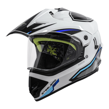 STEELBIRD Sbh 13 Racer White Blue Off Road Helmet