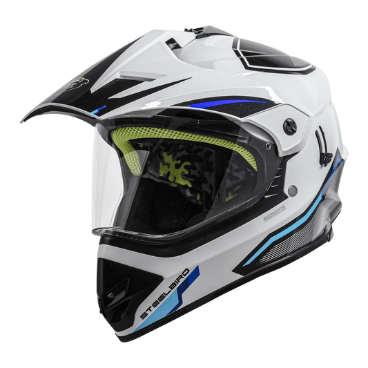 STEELBIRD Sbh 13 Racer White Blue Off Road Helmet