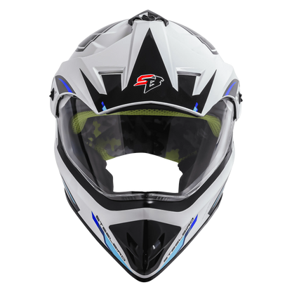 STEELBIRD Sbh 13 Racer White Blue Off Road Helmet