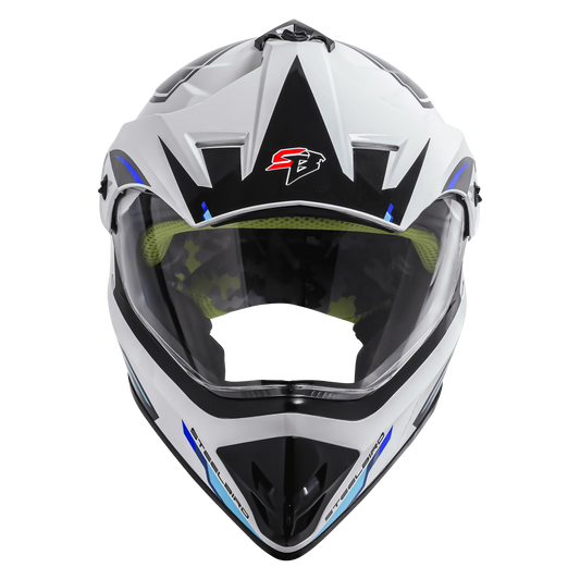 STEELBIRD Sbh 13 Racer White Blue Off Road Helmet