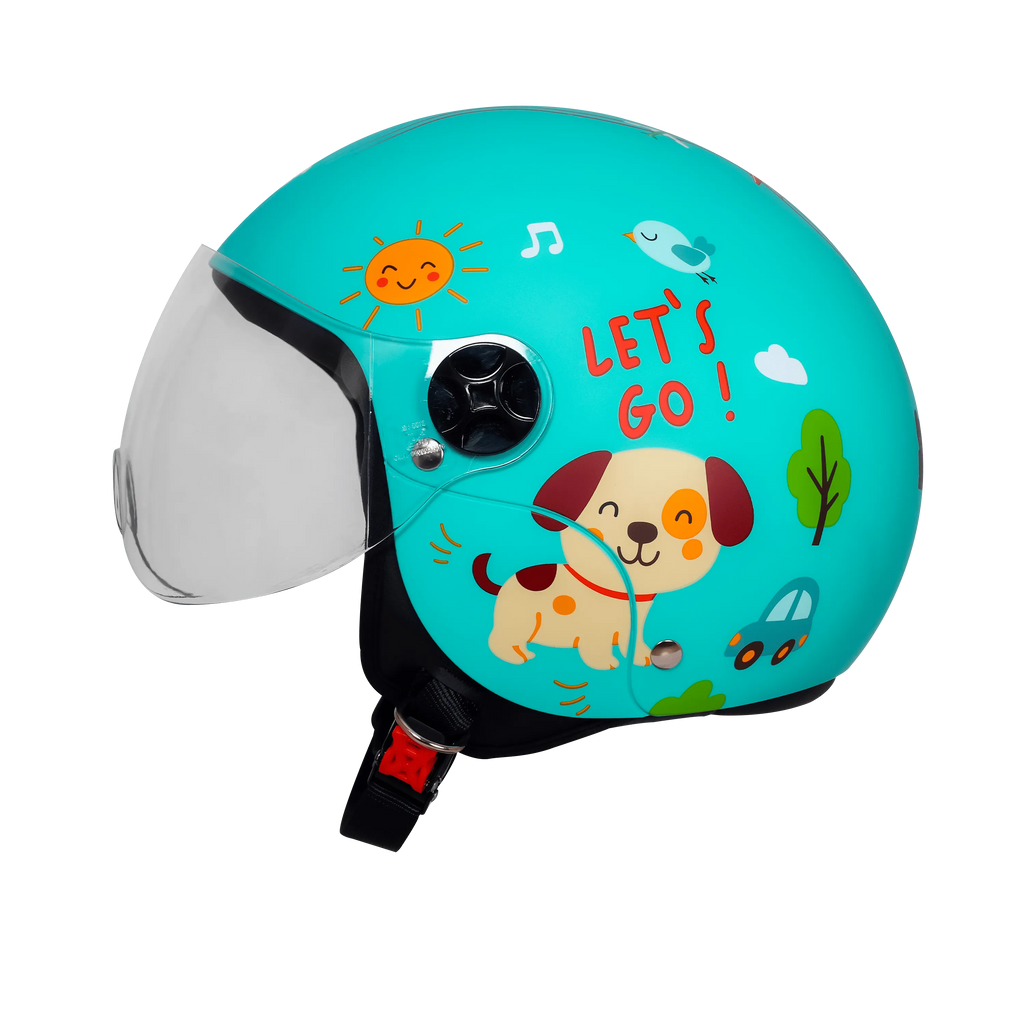 Steelbird Sbh 16 Let's Go Cyan Green Red Half Face Helmet