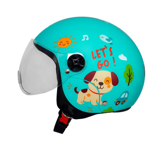 Steelbird Sbh 16 Let's Go Cyan Green Red Half Face Helmet