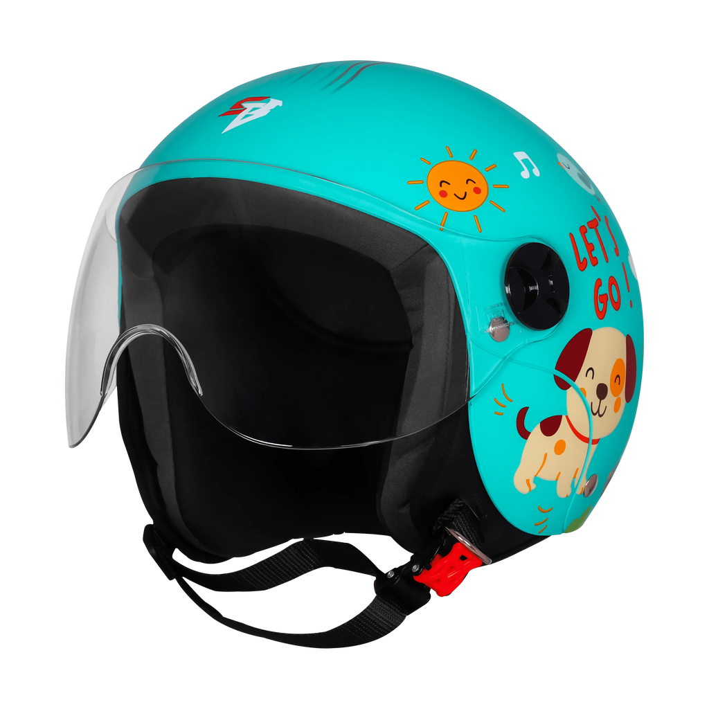 Steelbird Sbh 16 Let's Go Cyan Green Red Half Face Helmet