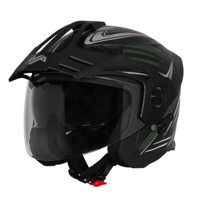 Steelbird Sbh 23 Ava Racer Black Battle Green Half Face Helmet