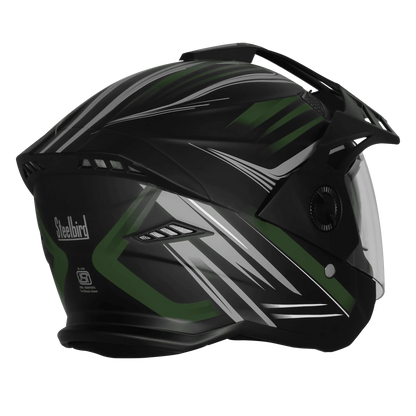 Steelbird Sbh 23 Ava Racer Black Battle Green Half Face Helmet
