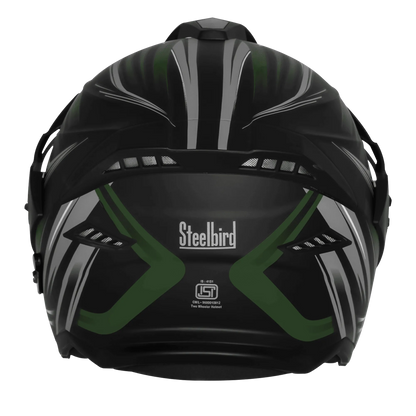 Steelbird Sbh 23 Ava Racer Black Battle Green Half Face Helmet