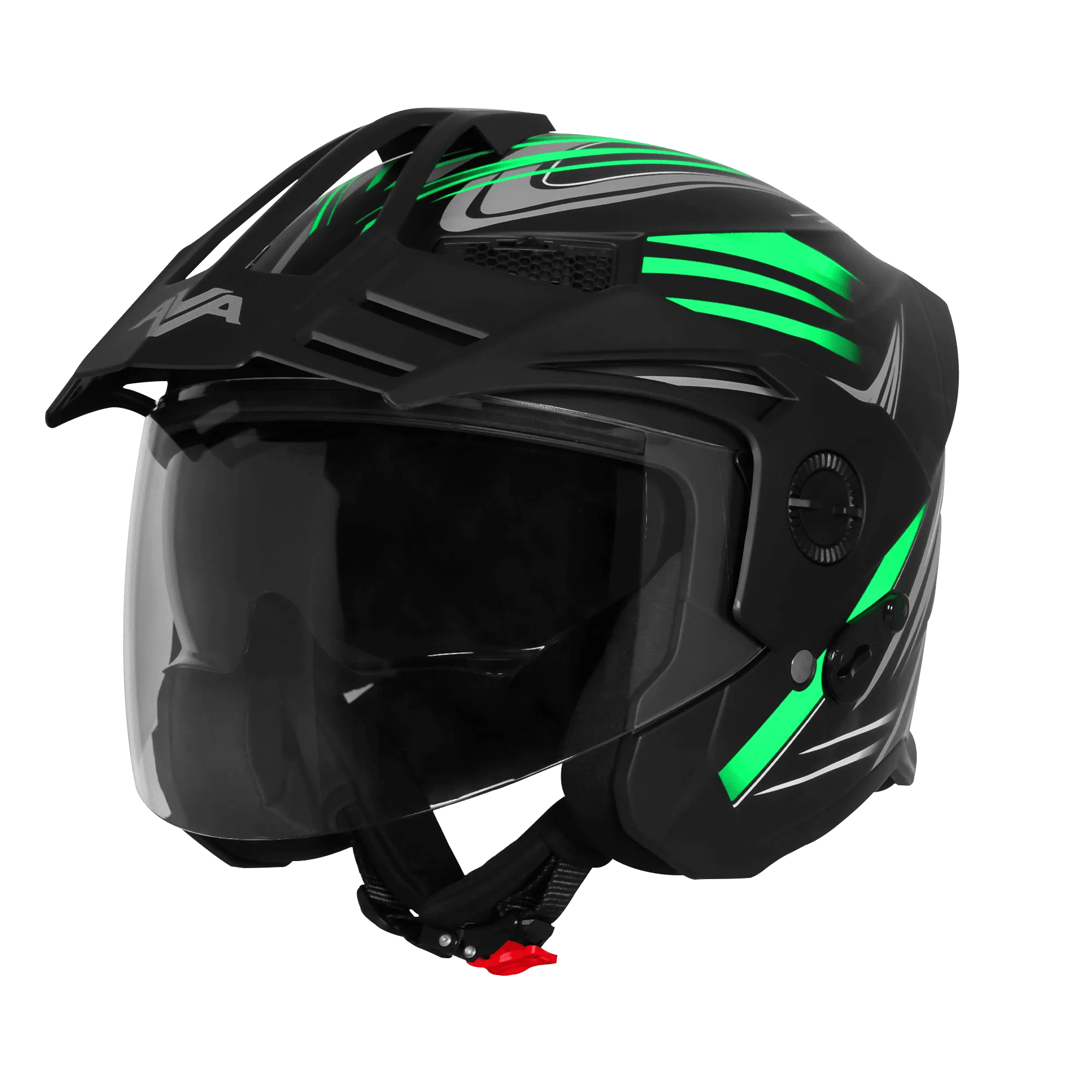Steelbird Sbh 23 Ava Racer Black Green Half Face Helmet