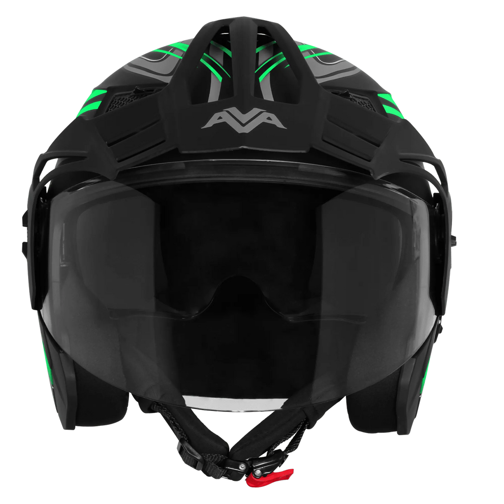 Steelbird Sbh 23 Ava Racer Black Green Half Face Helmet
