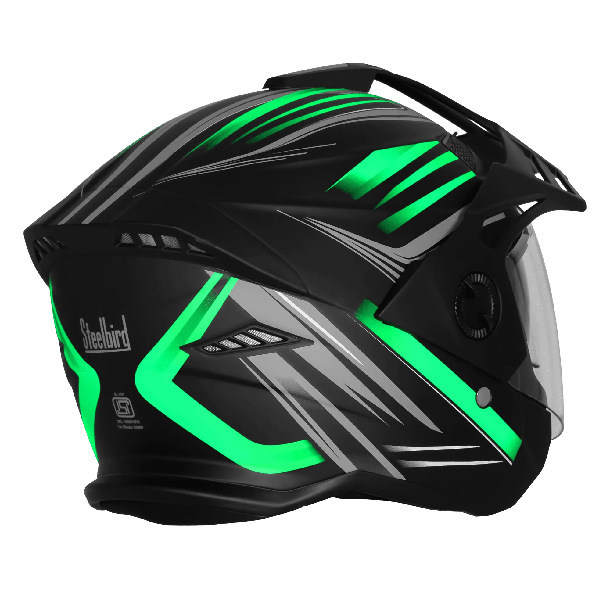 Steelbird Sbh 23 Ava Racer Black Green Half Face Helmet