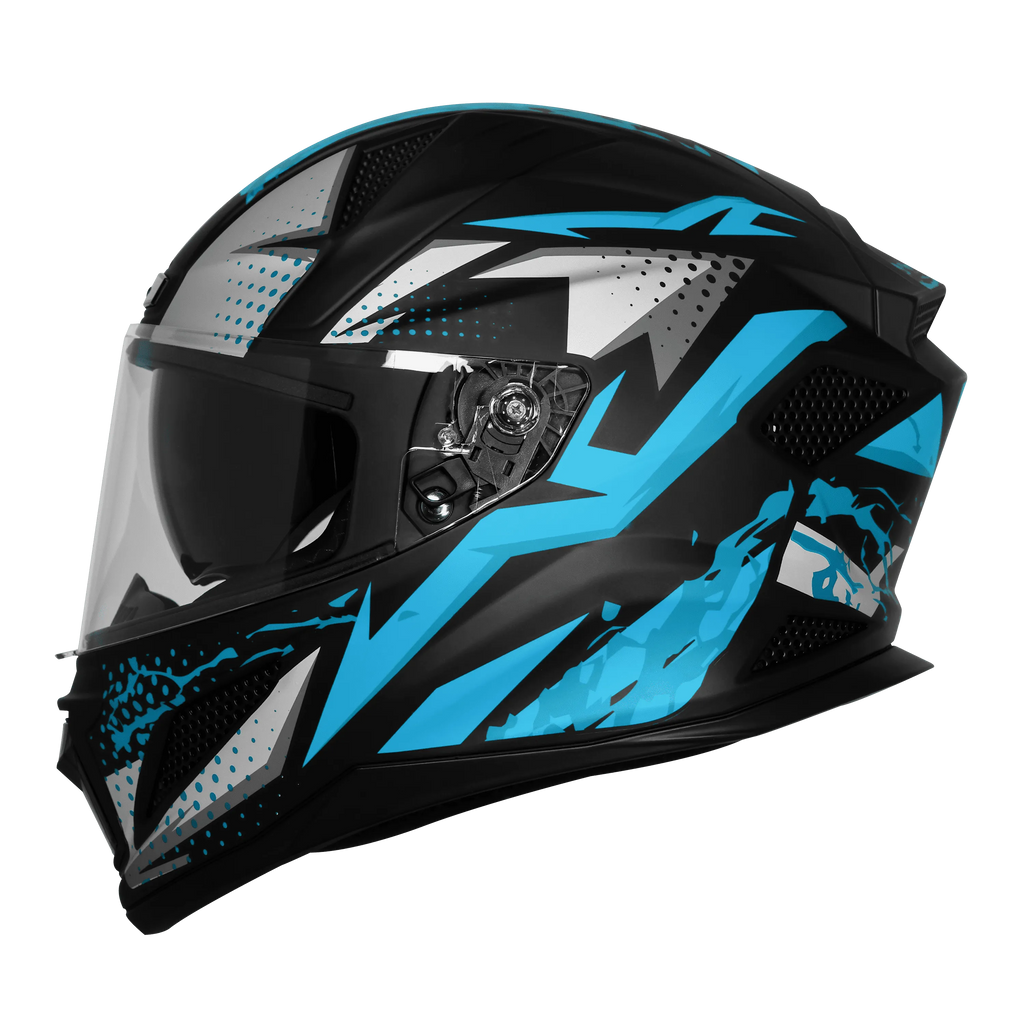 Steelbird Sbh 25 Albus Matt Black Cyan Green Full Face Helmet