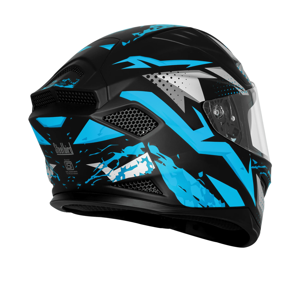 Steelbird Sbh 25 Albus Matt Black Cyan Green Full Face Helmet