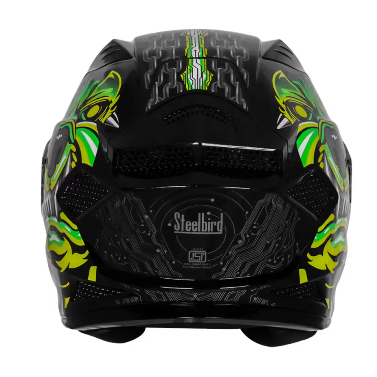 Steelbird Sbh 25 Sharp Bull Dog Glossy Black Neon Full Face Helmet