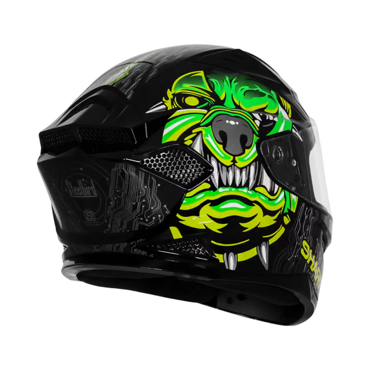 Steelbird Sbh 25 Sharp Bull Dog Glossy Black Neon Full Face Helmet