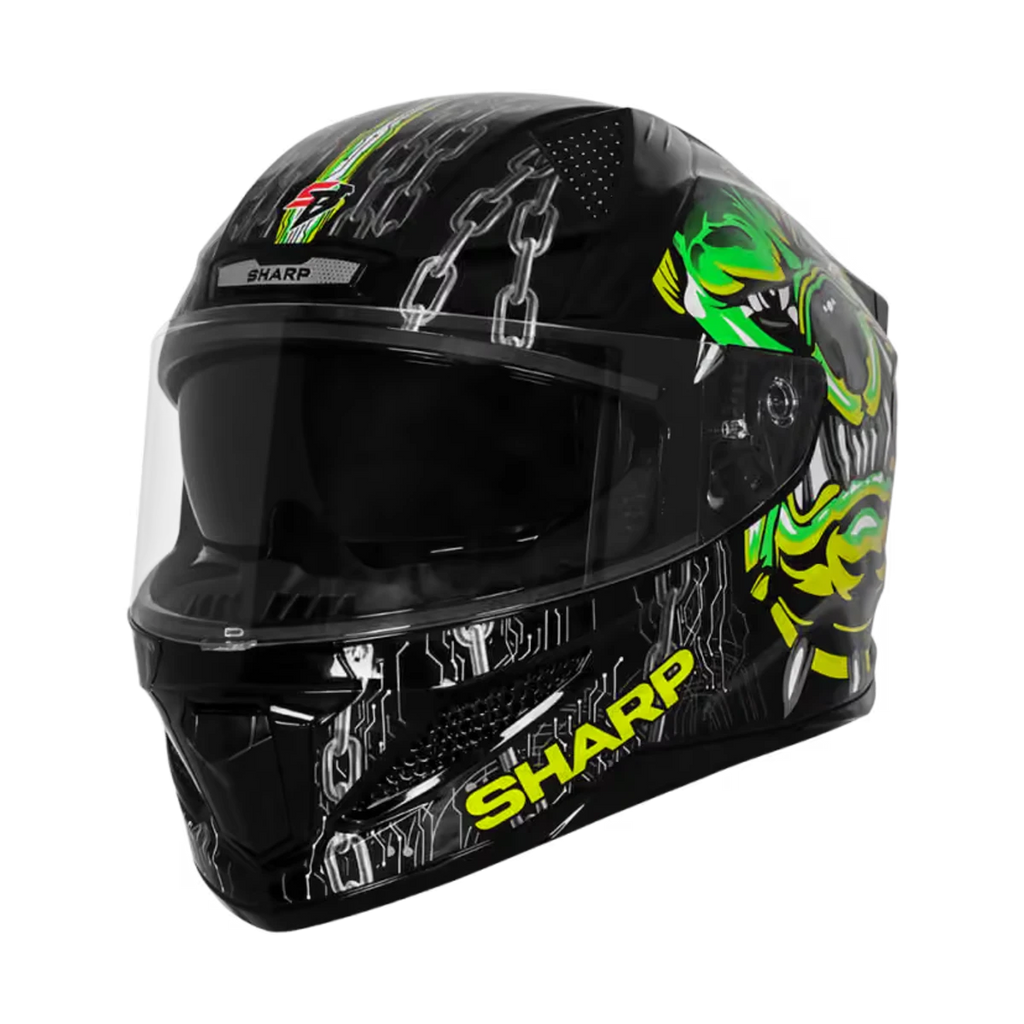 Steelbird Sbh 25 Sharp Bull Dog Glossy Black Neon Full Face Helmet