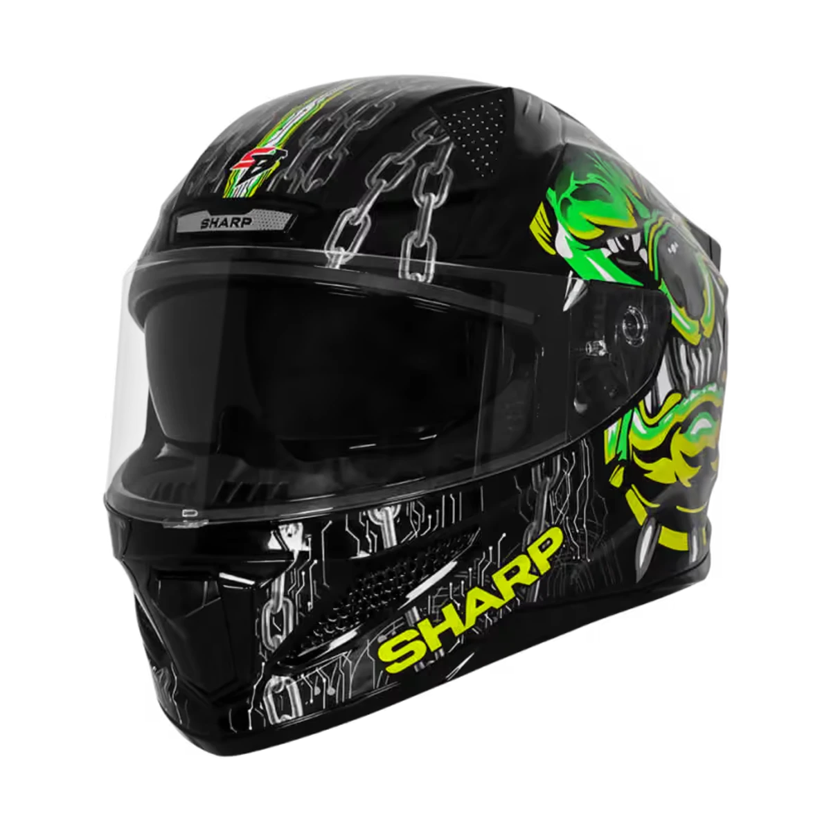 Steelbird Sbh 25 Sharp Bull Dog Glossy Black Neon Full Face Helmet