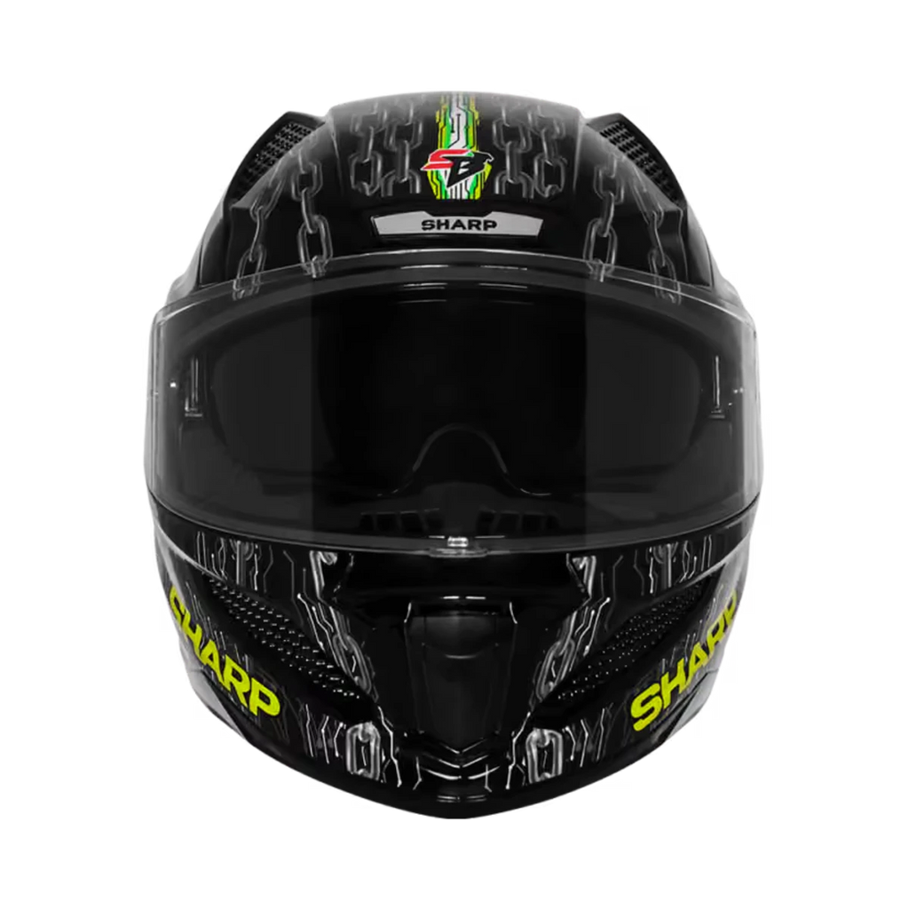 Steelbird Sbh 25 Sharp Bull Dog Glossy Black Neon Full Face Helmet
