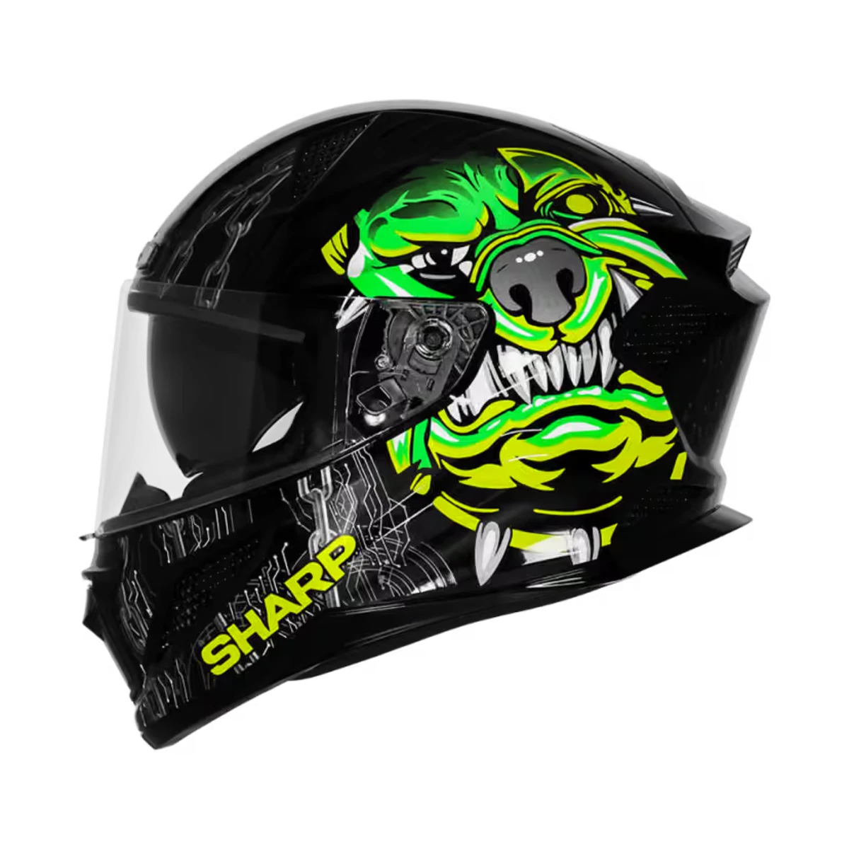 Steelbird Sbh 25 Sharp Bull Dog Glossy Black Neon Full Face Helmet
