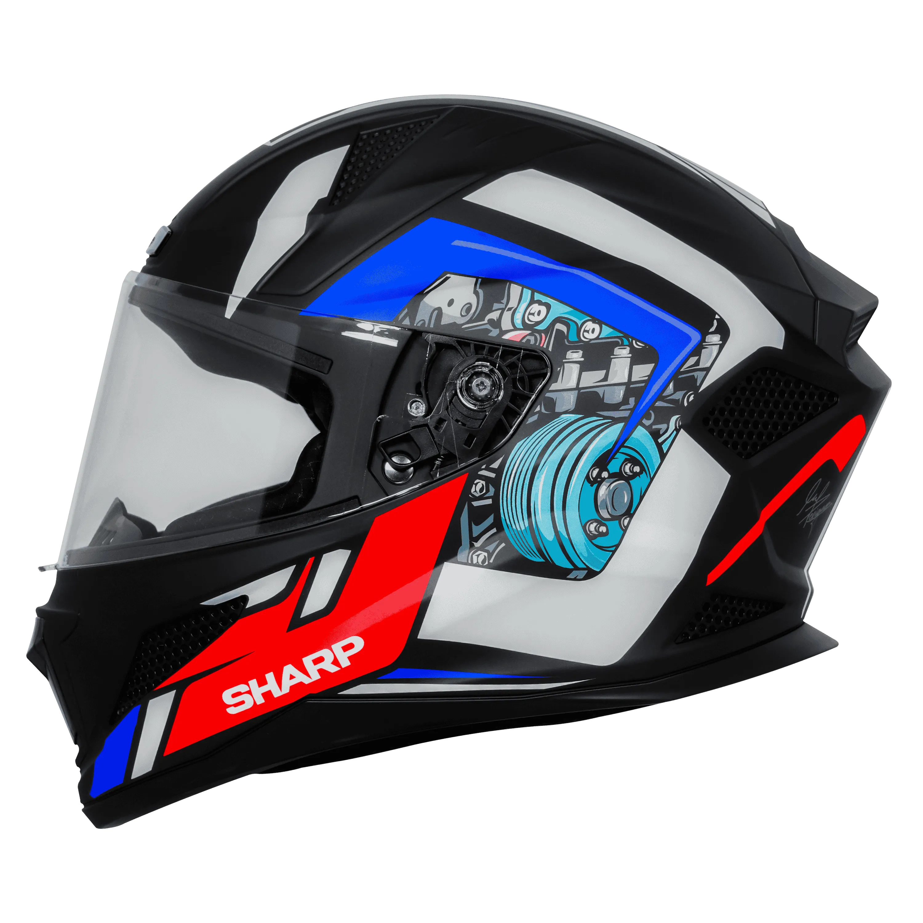 STEELBIRD Sbh 25 Sharp Spiky Black White Blue Full Face Helmet