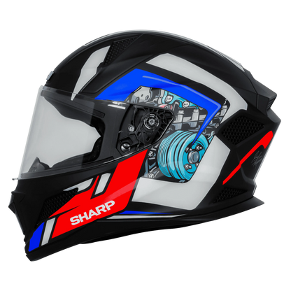 STEELBIRD Sbh 25 Sharp Glsy Black White Blue Full Face Helmet