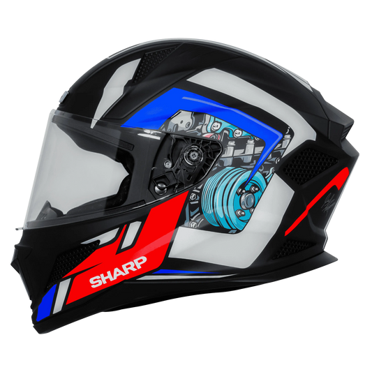 STEELBIRD Sbh 25 Sharp Glsy Black White Blue Full Face Helmet