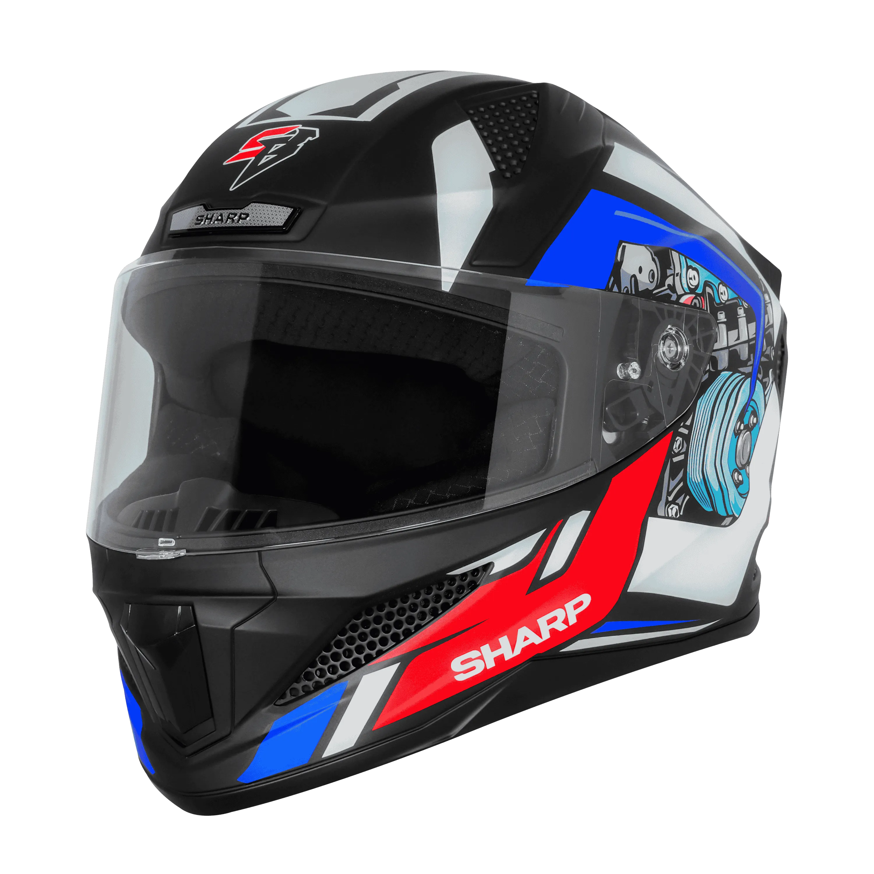 STEELBIRD Sbh 25 Sharp Spiky Black White Blue Full Face Helmet