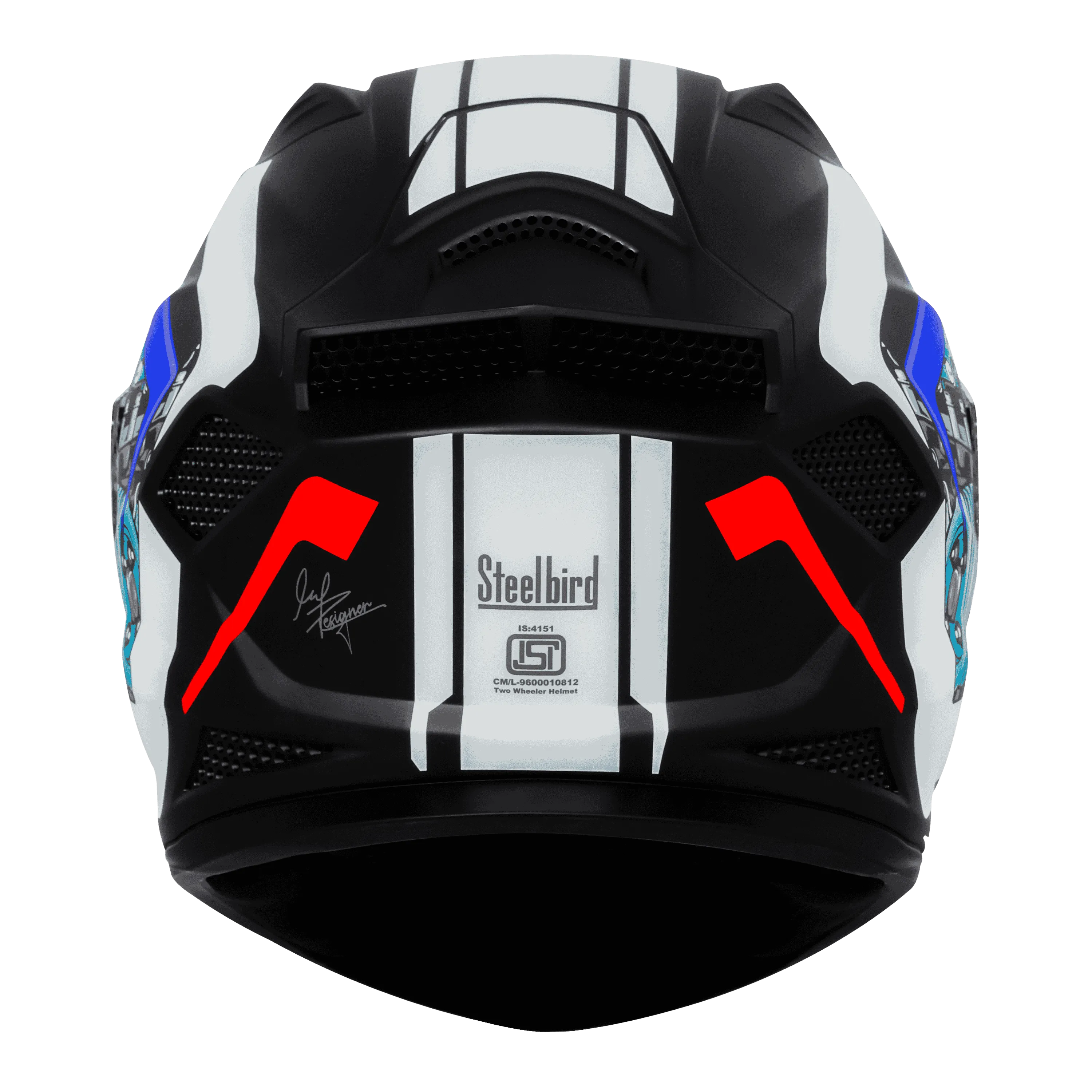 STEELBIRD Sbh 25 Sharp Spiky Black White Blue Full Face Helmet
