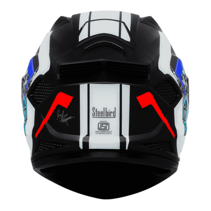 STEELBIRD Sbh 25 Sharp Glsy Black White Blue Full Face Helmet
