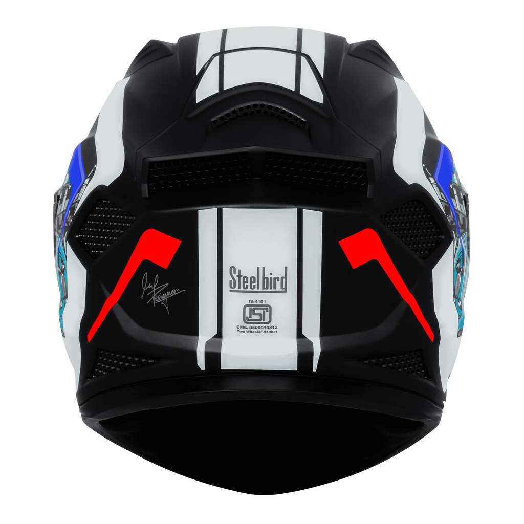 STEELBIRD Sbh 25 Sharp Spiky Black White Blue Full Face Helmet