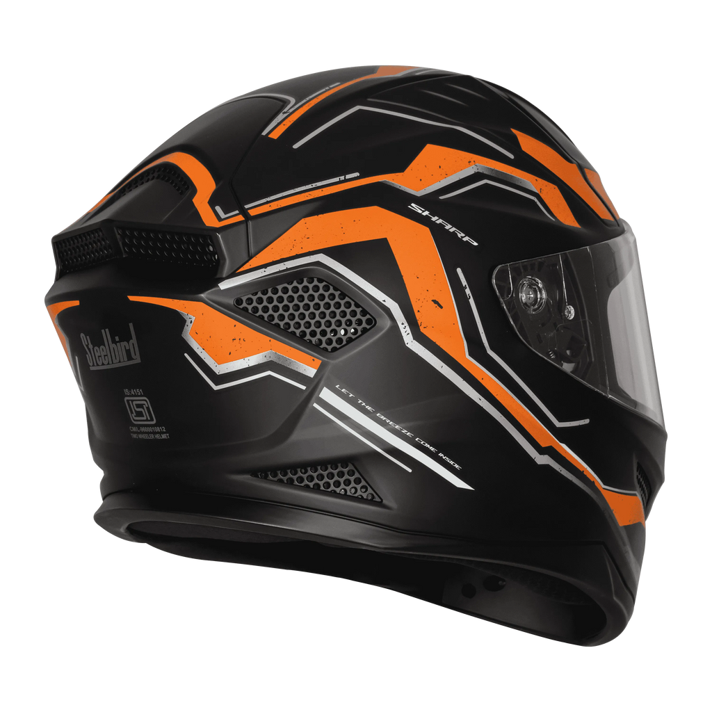 Steelbird Sbh 25 Sharp Spirit Black Orange Full Face Helmet