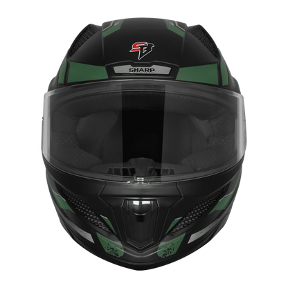 Steelbird Sbh 25 Sharp Spirit Matt Black Green Full Face Helmet