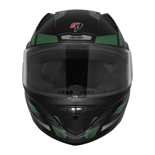 Steelbird Sbh 25 Sharp Spirit Matt Black Green Full Face Helmet