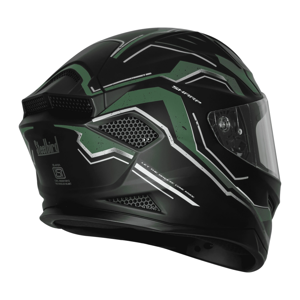Steelbird Sbh 25 Sharp Spirit Matt Black Green Full Face Helmet