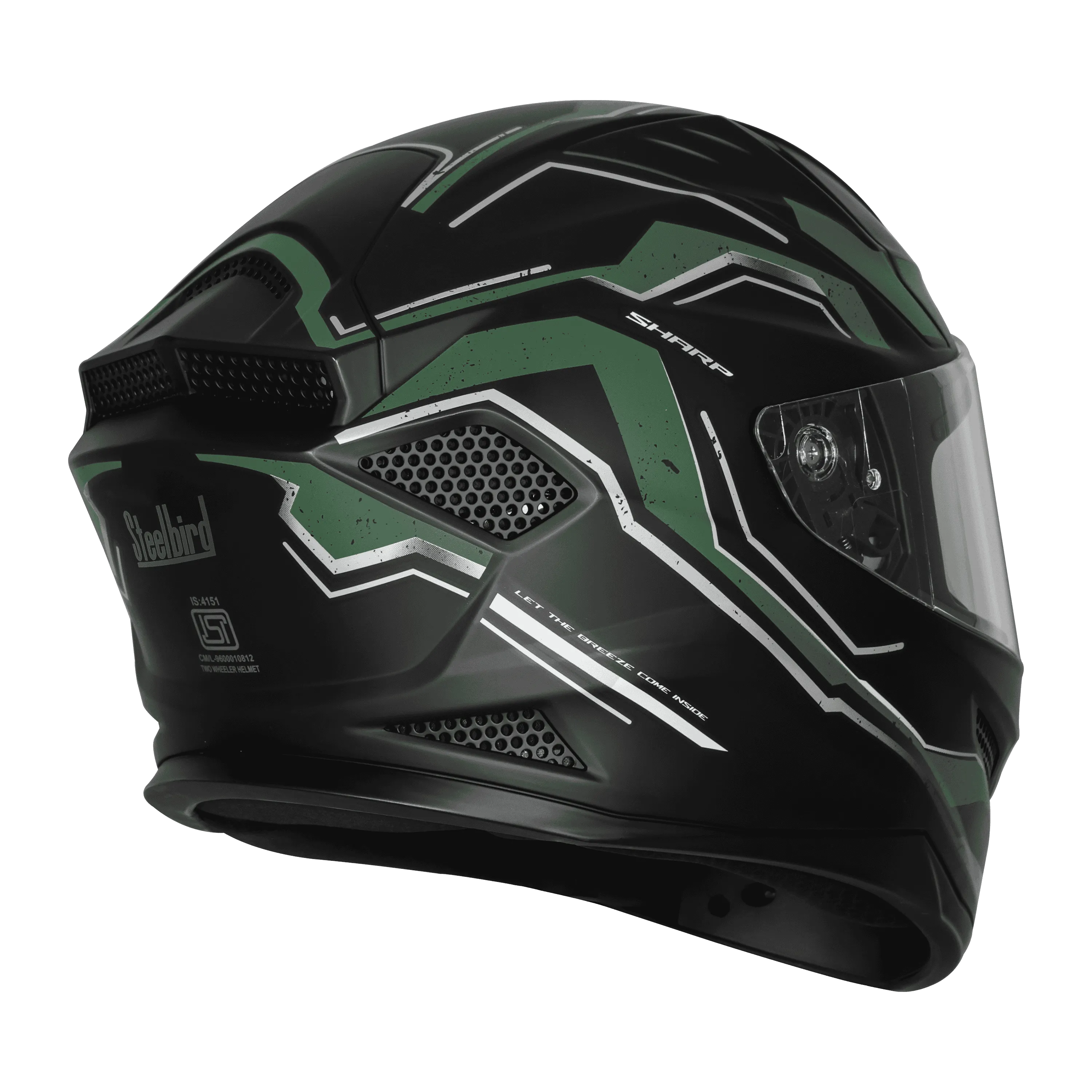 Steelbird Sbh 25 Sharp Spirit Matt Black Green Full Face Helmet