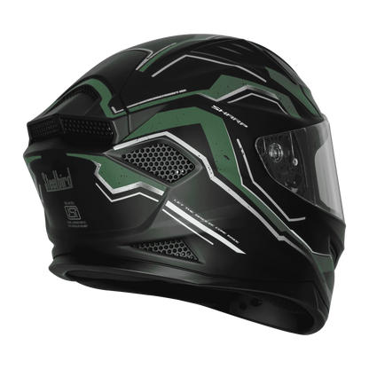 Steelbird Sbh 25 Sharp Spirit Matt Black Green Full Face Helmet
