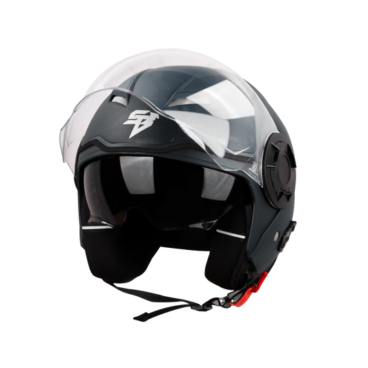 Steelbird Sbh 31 Drx Black Smoke Sun Shield Half Face Helmet