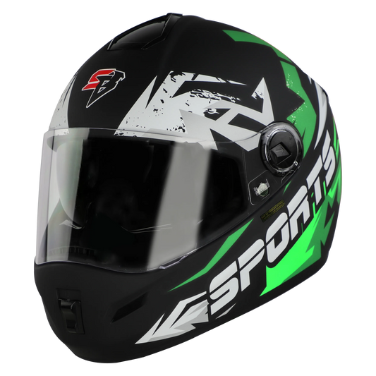 STEELBIRD Sbh 34 Iss R Sports Glsy Black Green Full Face Helmet