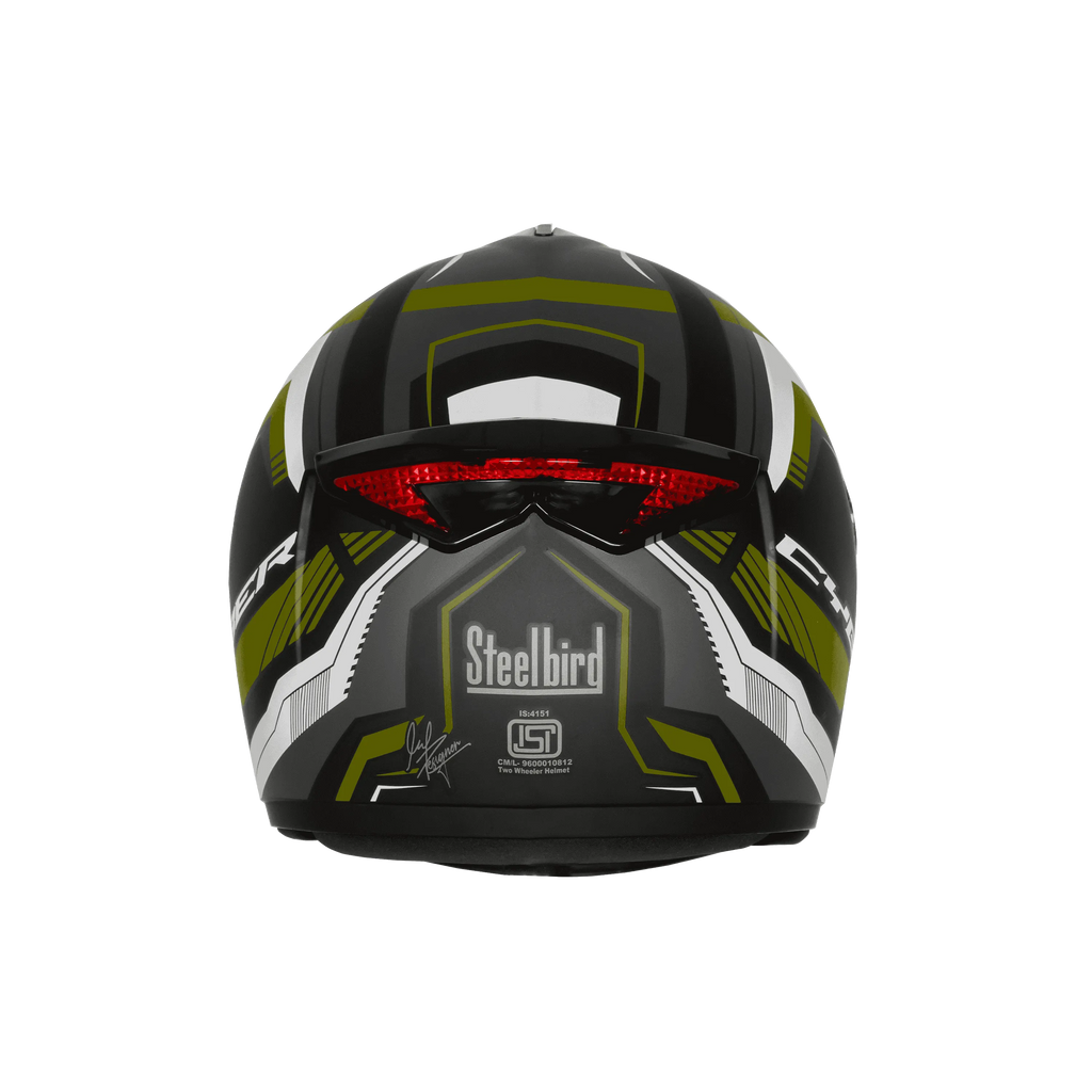 Steelbird Sbh 34 Rf Cyber Black Battle Green Full Face Helmet