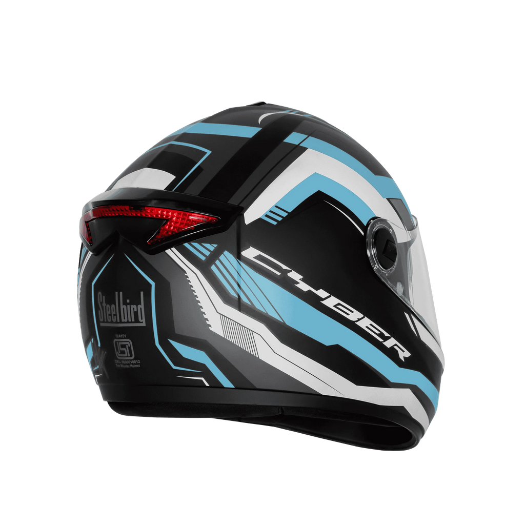 Steelbird Sbh 34 Rf Cyber Black Jazz Blue Full Face Helmet