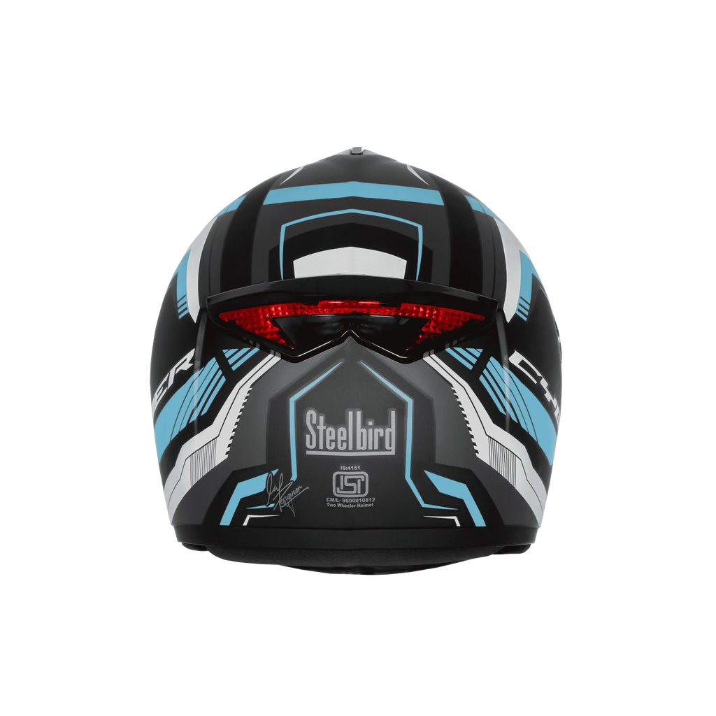Steelbird Sbh 34 Rf Cyber Black Jazz Blue Full Face Helmet