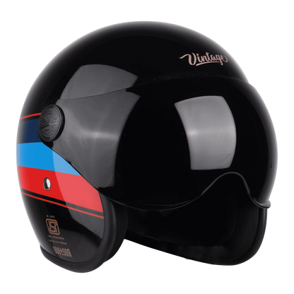 STEELBIRD Sbh 54 Vintage Black Red Half Face Helmet