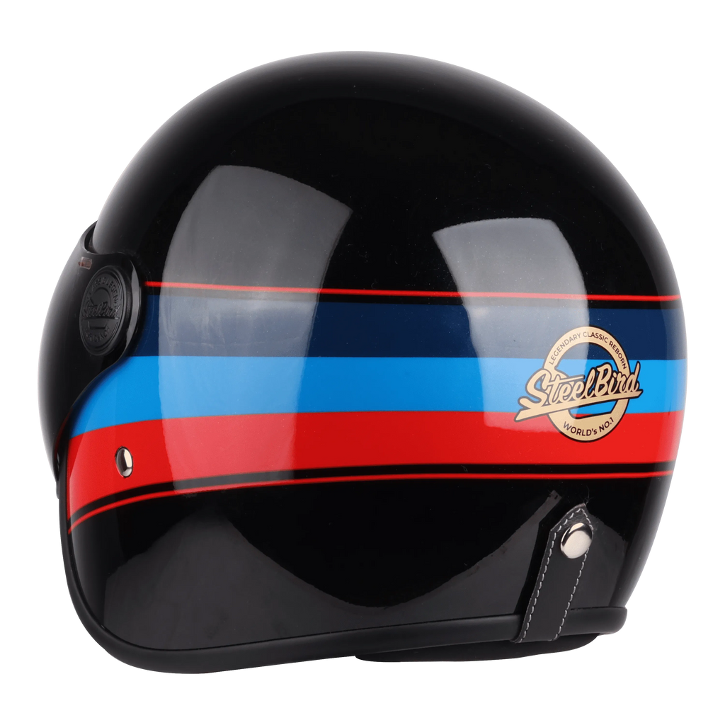 STEELBIRD Sbh 54 Vintage Black Red Half Face Helmet