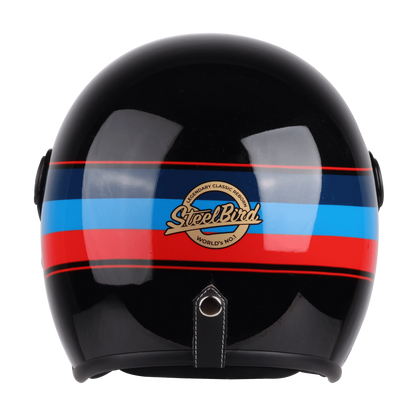 STEELBIRD Sbh 54 Vintage Black Red Half Face Helmet