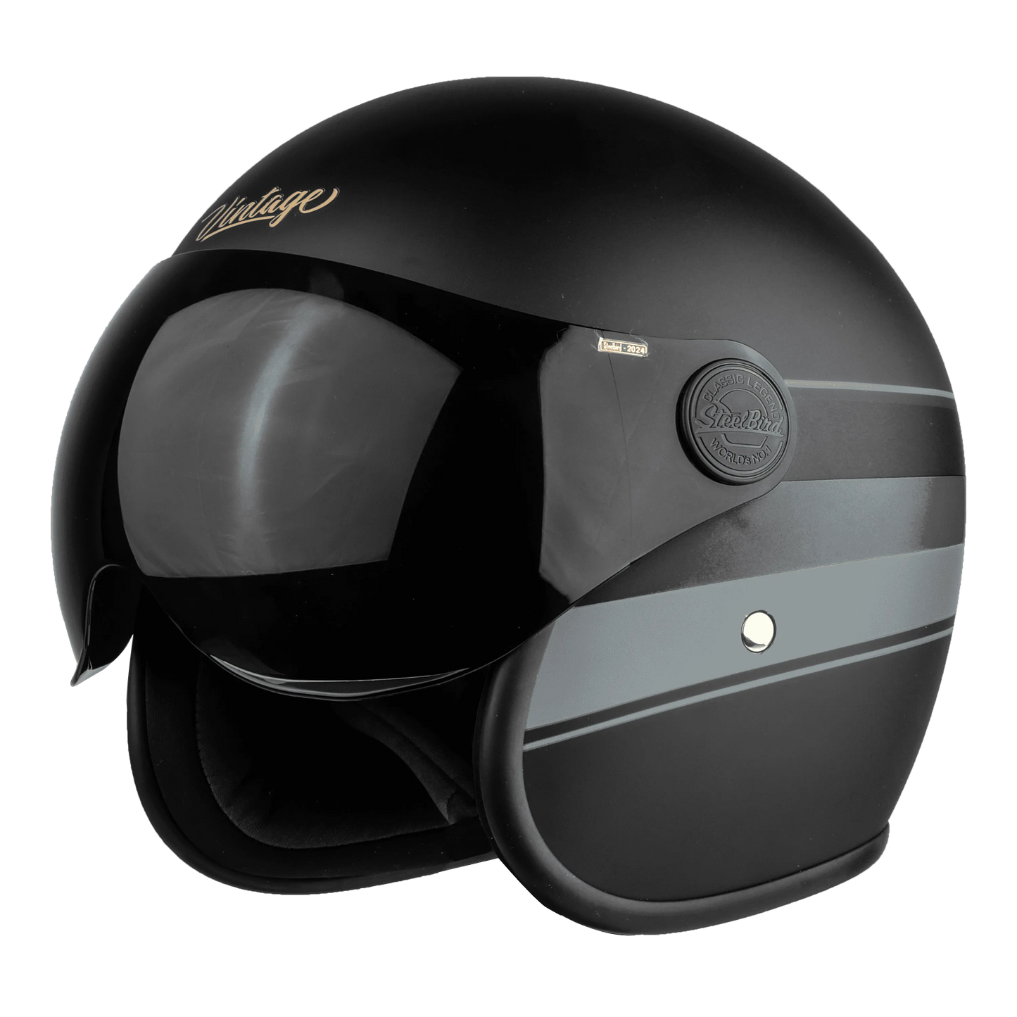 Steelbird Sbh 54 Vintage Matt Black Gray Half Face Helmet