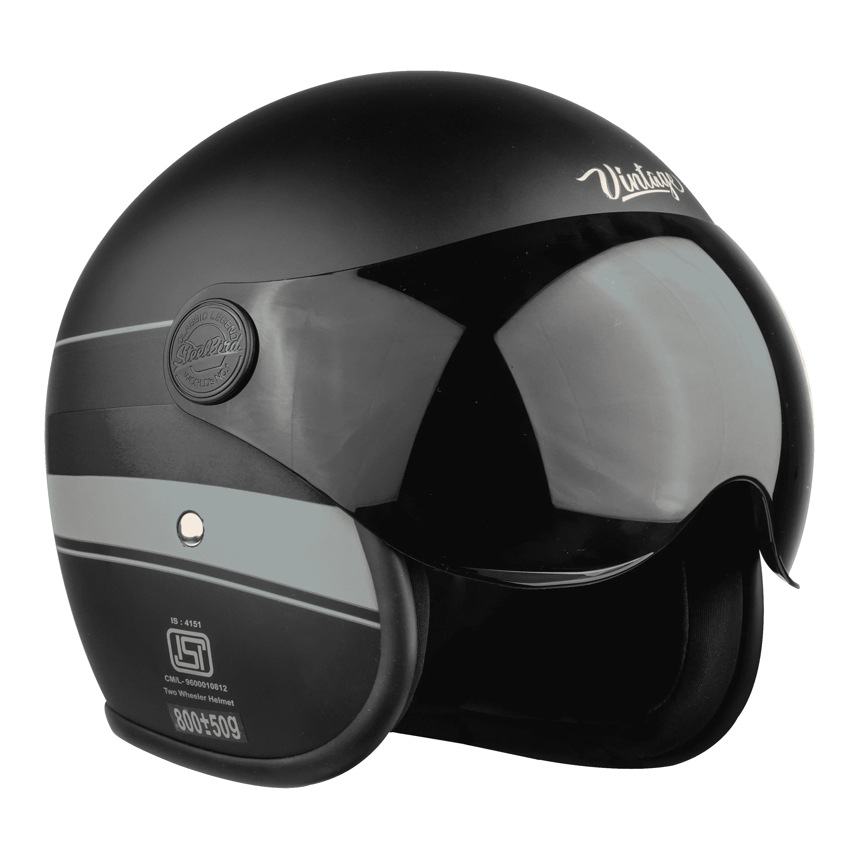Steelbird Sbh 54 Vintage Matt Black Gray Half Face Helmet