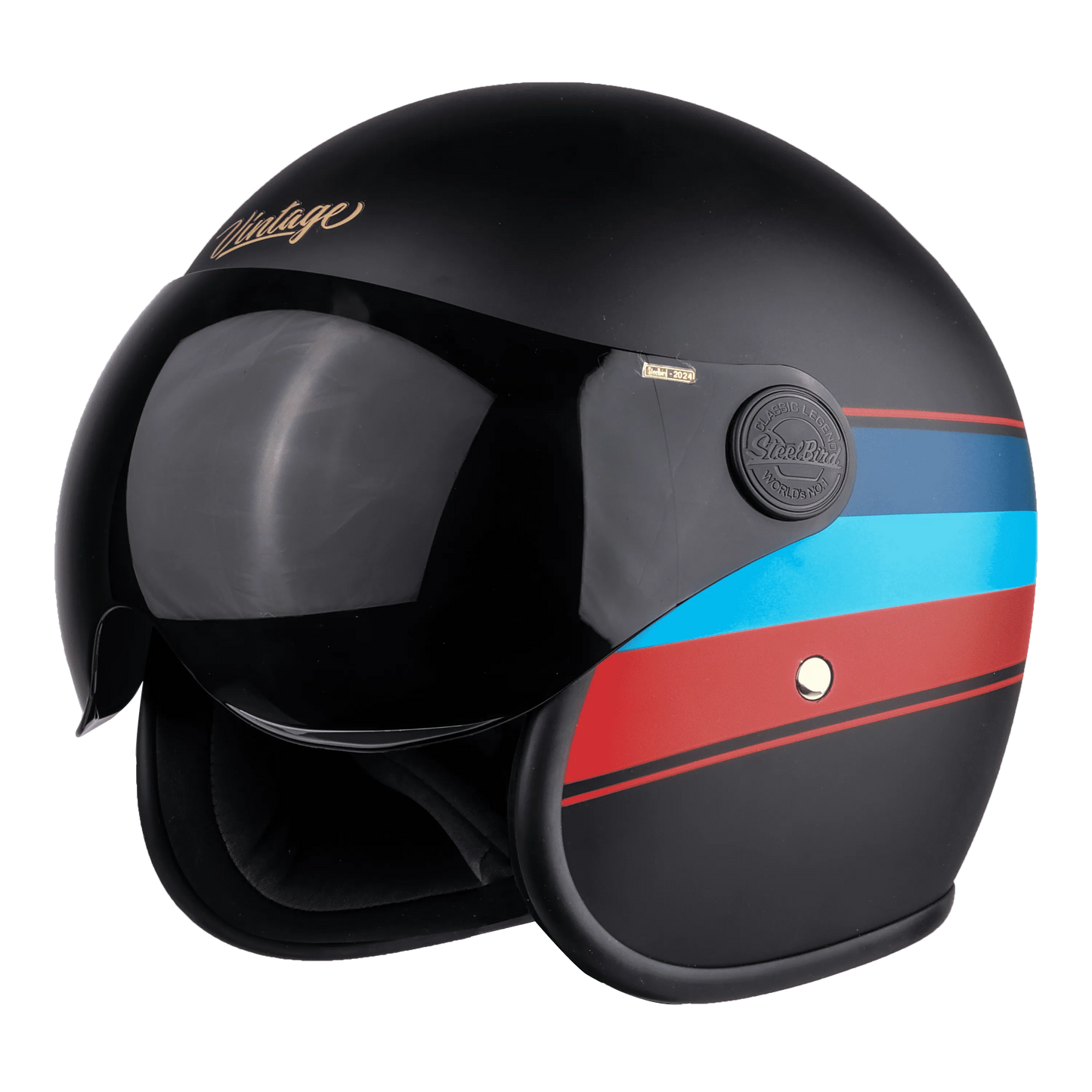 Steelbird Sbh 54 Vintage Matt Black Red Half Face Helmet